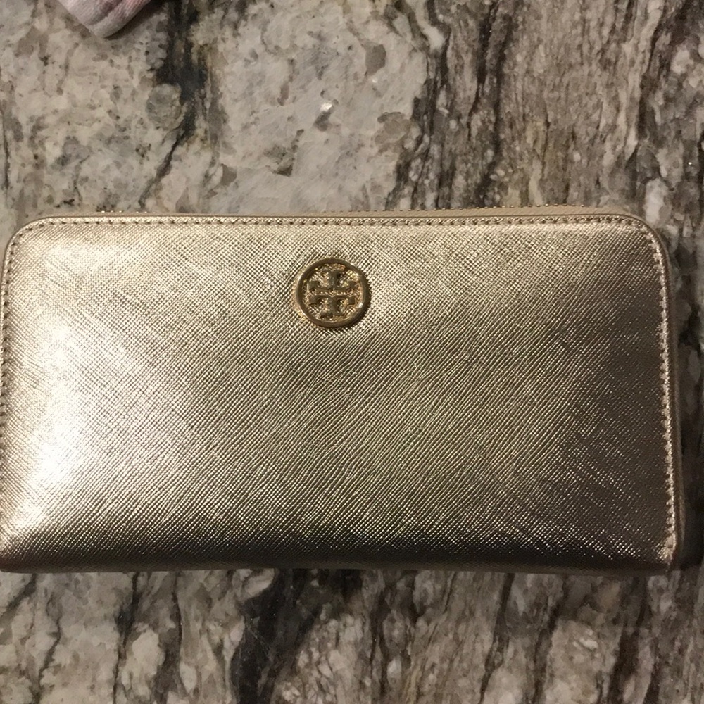 Tory Burch gold zip wallet